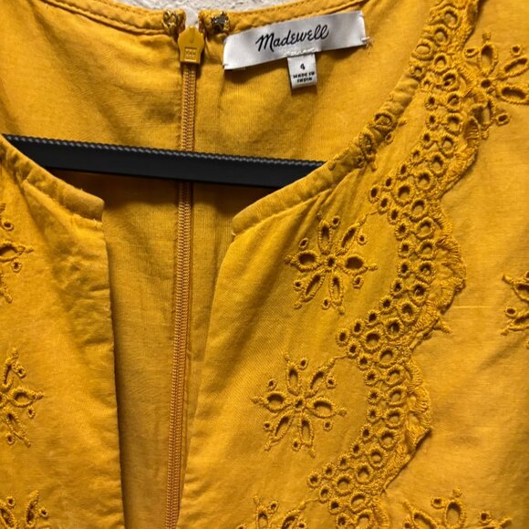 Madewell Womens Scalloped Eyelet Midi Dress Yellow  Short Sleeve Size 4 - Picture 6 of 7